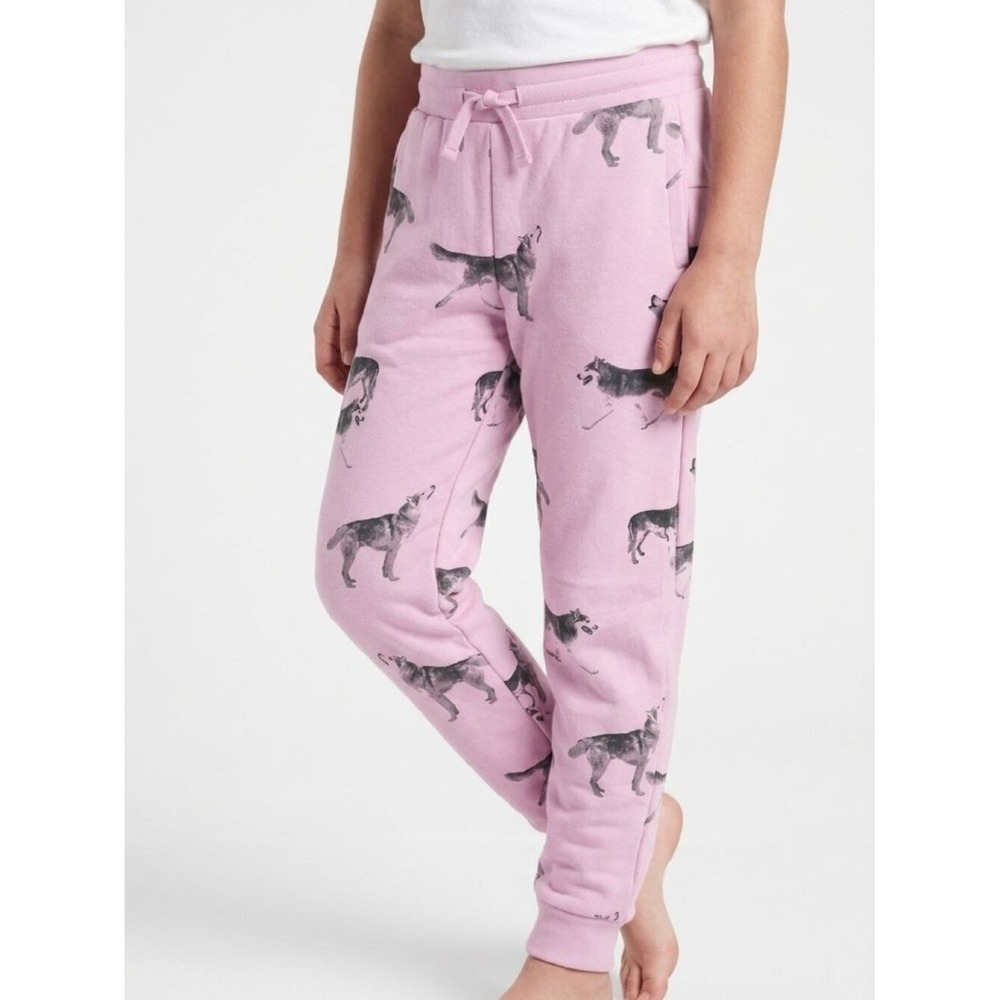 NWT Tea Collection Pink Wolf Print Cotton Joggers